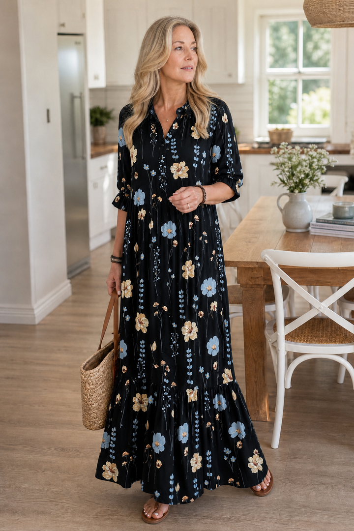 Wearbella – Sukienka maxi z kwiatowym wzorem i kołnierzem