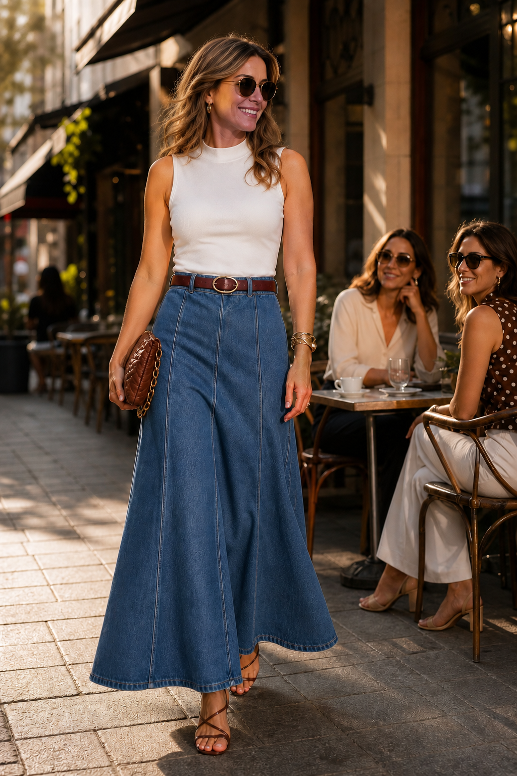 Wearbella – Spódnica Maxi Dżinsowa w Stylu A z Wysokim Stanem