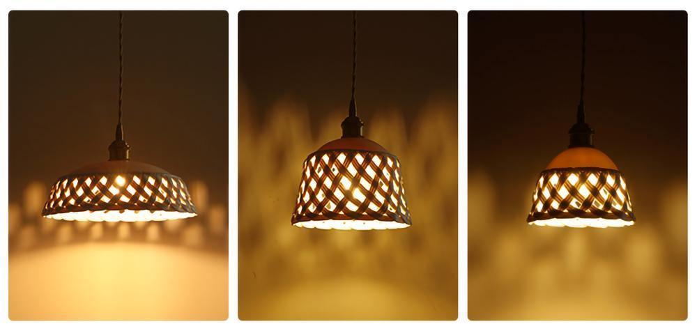 Lampa wisząca z ceramicznym kloszem w ażurowym wzorze