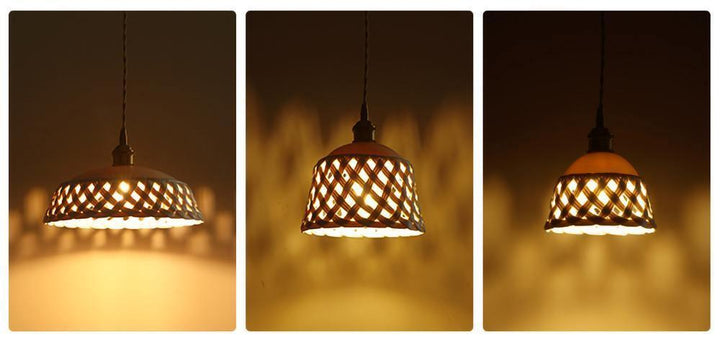 Lampa wisząca z ceramicznym kloszem w ażurowym wzorze
