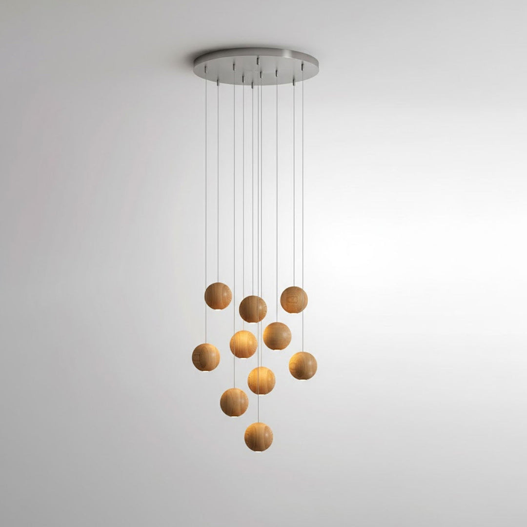 Wisząca Lampa Cluster z Drewnianymi Kulami