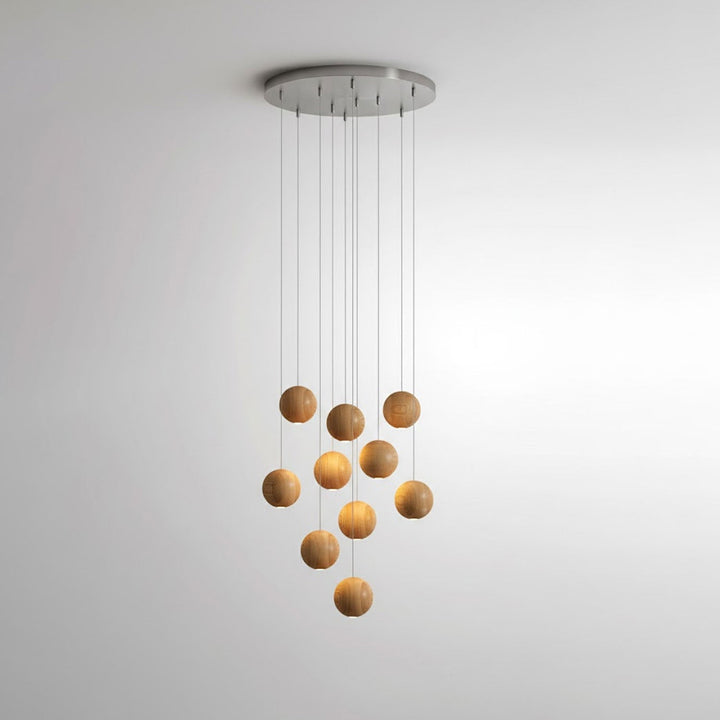 Wisząca Lampa Cluster z Drewnianymi Kulami