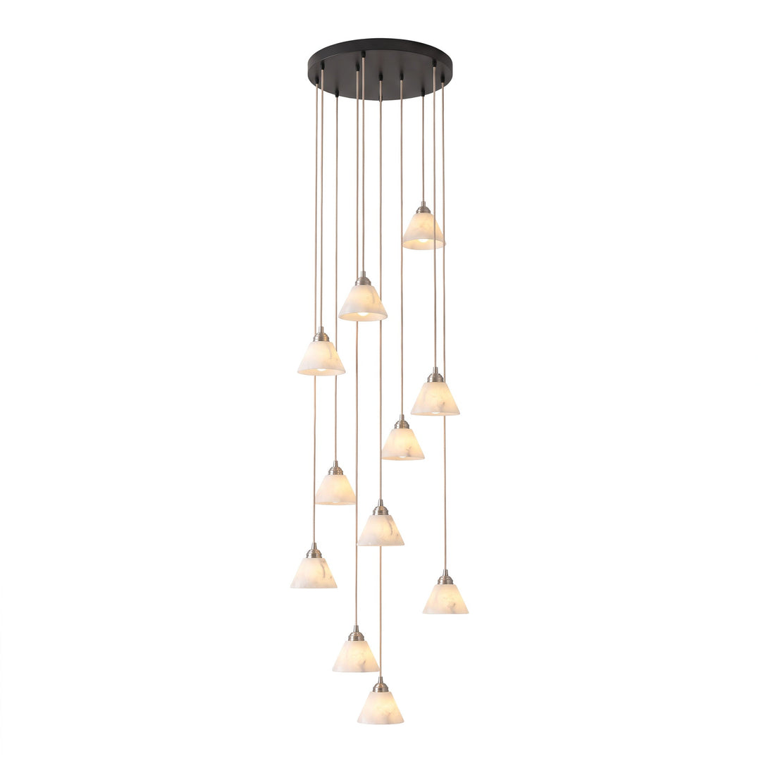 Stożkowa Lampa Wisząca z Alabastru i Mosiądzu