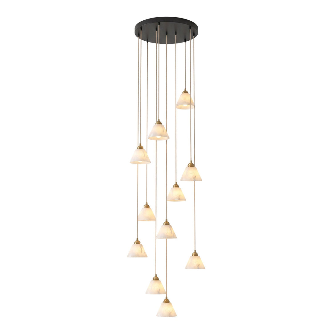Stożkowa Lampa Wisząca z Alabastru i Mosiądzu
