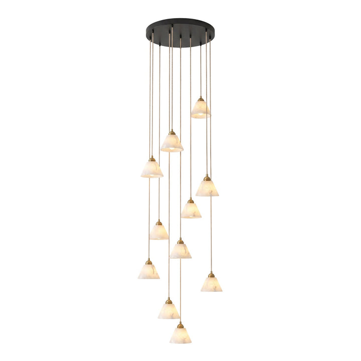 Stożkowa Lampa Wisząca z Alabastru i Mosiądzu
