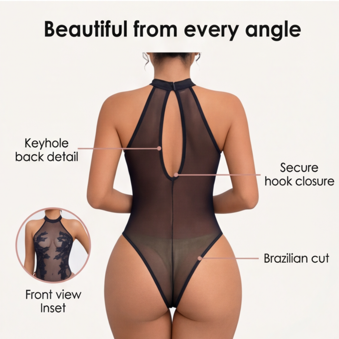 Floressa – Przezroczysty body z haftem kwiatowym na halter