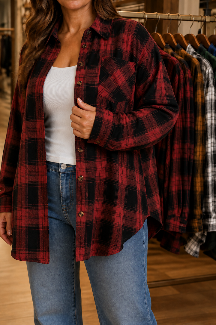 Overshirt &amp; Co – Oversized Koszula Flanelowa w Kratę Buffalo