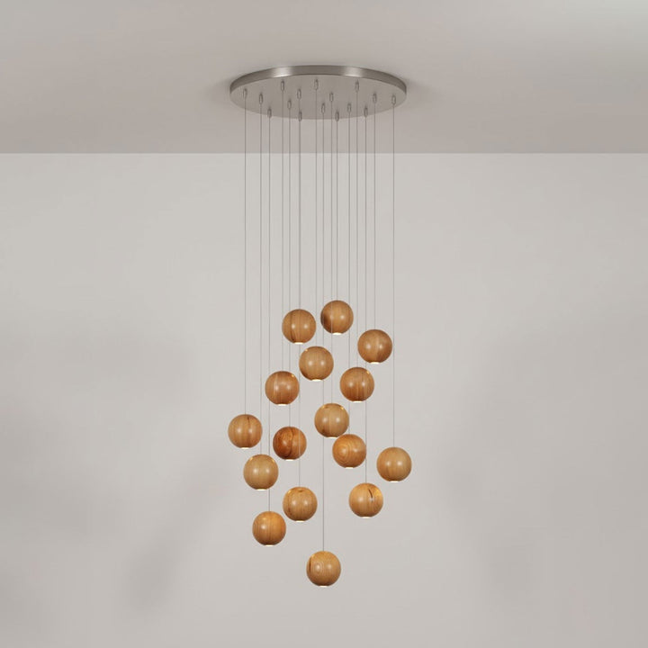 Wisząca Lampa Cluster z Drewnianymi Kulami