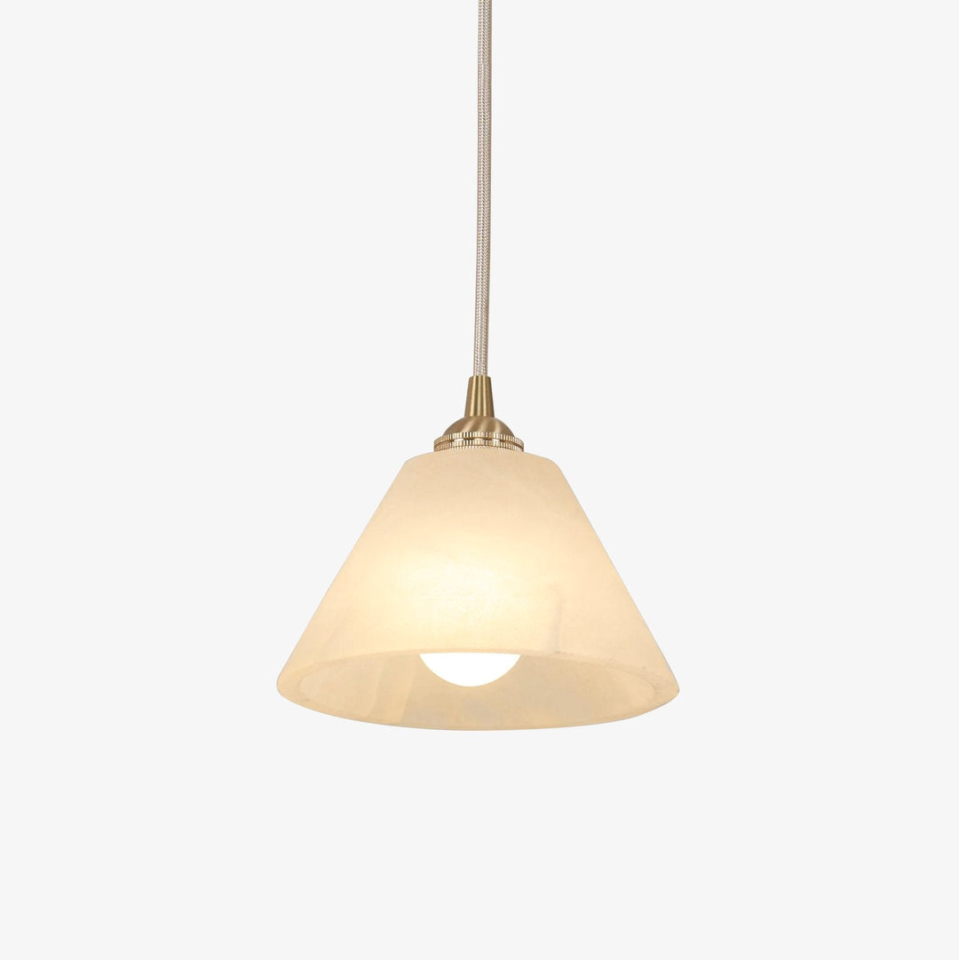 Stożkowa Lampa Wisząca z Alabastru i Mosiądzu