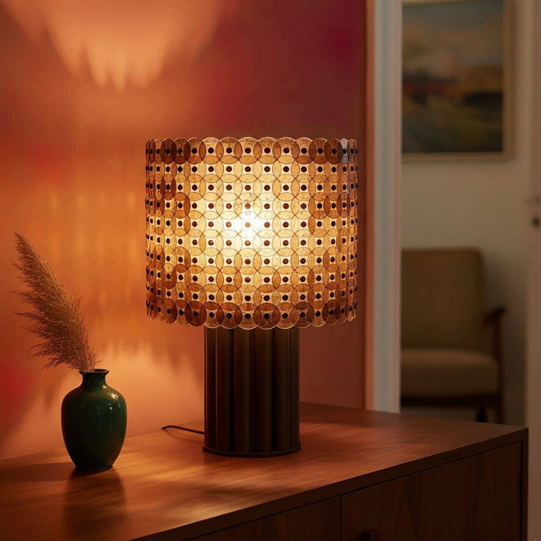 Lampa stołowa z dyskami miki w kratkę