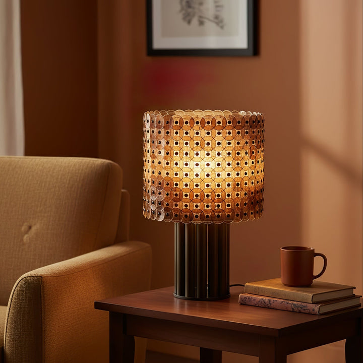 Lampa stołowa z dyskami miki w kratkę