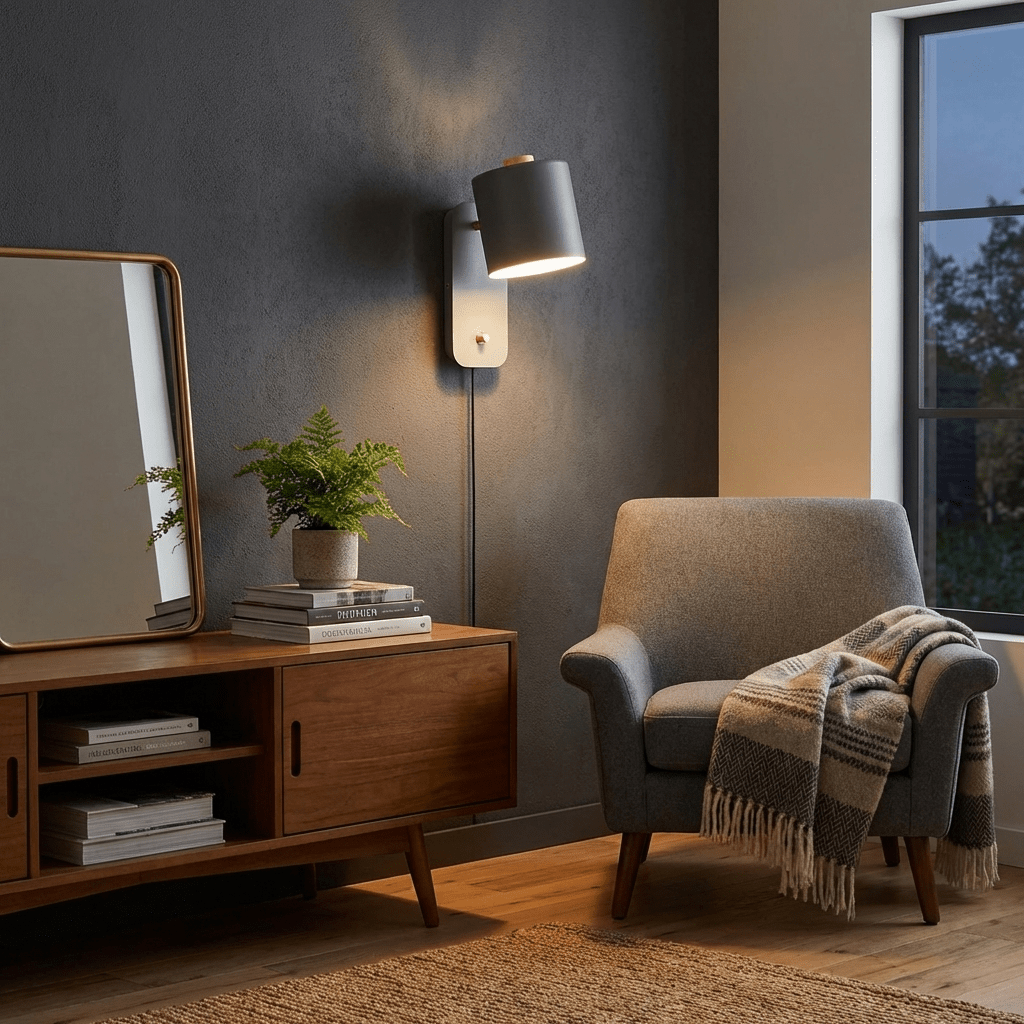 Obrotowa lampa ścienna z cylindrycznym kloszem
