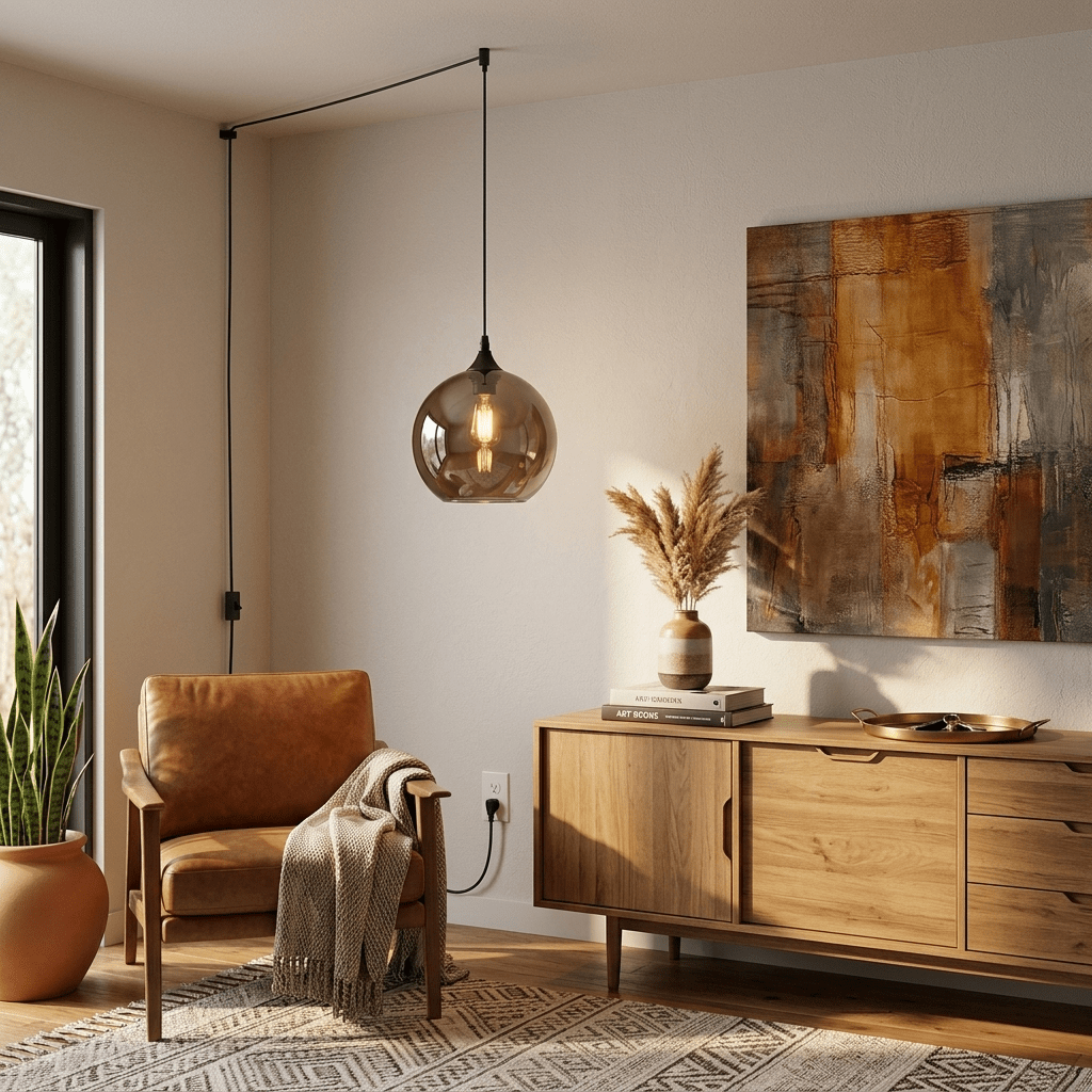 Lampa wisząca z zawieszką w kształcie butelki