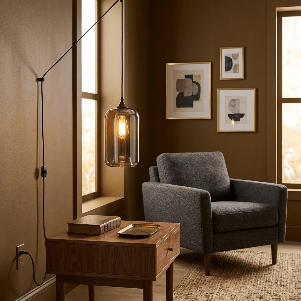 Lampa wisząca z zawieszką w kształcie butelki