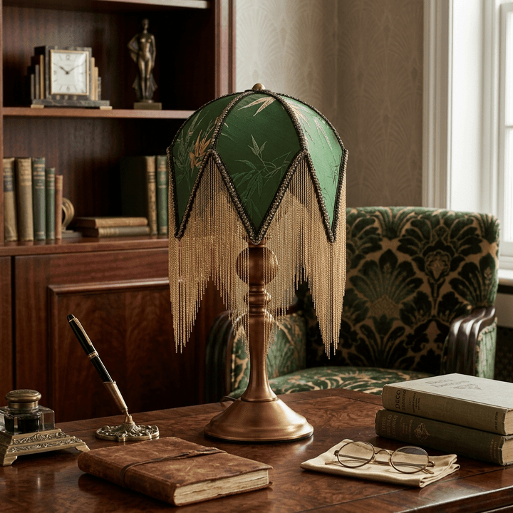 Lampa stołowa wiktoriańska z frędzlami