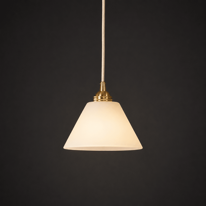 Stożkowa Lampa Wisząca z Alabastru i Mosiądzu