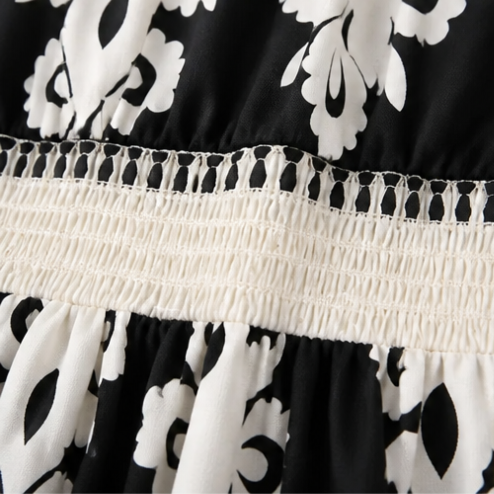 Osyrel – Midi sukienka damska w deseń damask z dekoltem w serek
