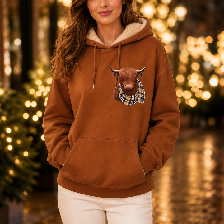 Highlander – Bluza z kapturem w wzór na bydło szkockie