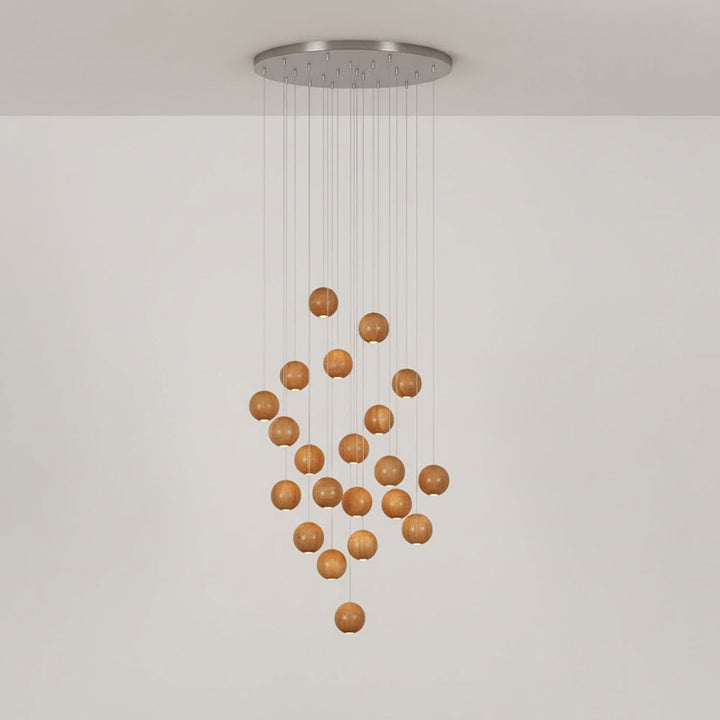 Wisząca Lampa Cluster z Drewnianymi Kulami