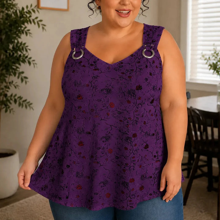 Wearlora – Koszulka Swingowa w Kwiaty Plus Size z Ramiączkami w Kształcie O
