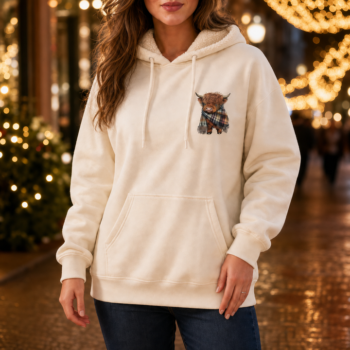 Highlander – Bluza z kapturem w wzór na bydło szkockie