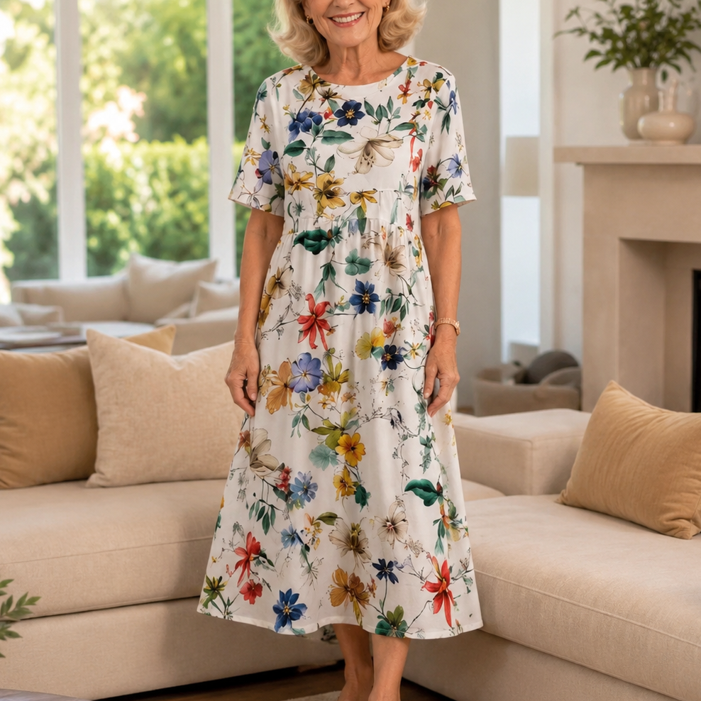 Wearbella – Midi sukienka w kwiatowy wzór z okrągłym dekoltem