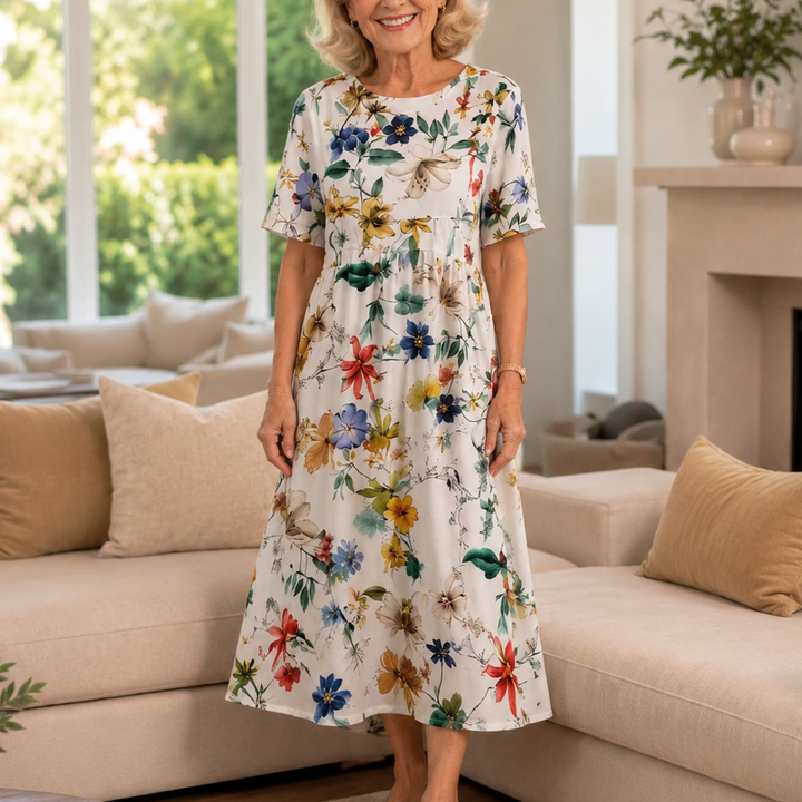 Wearbella – Midi sukienka w kwiatowy wzór z okrągłym dekoltem