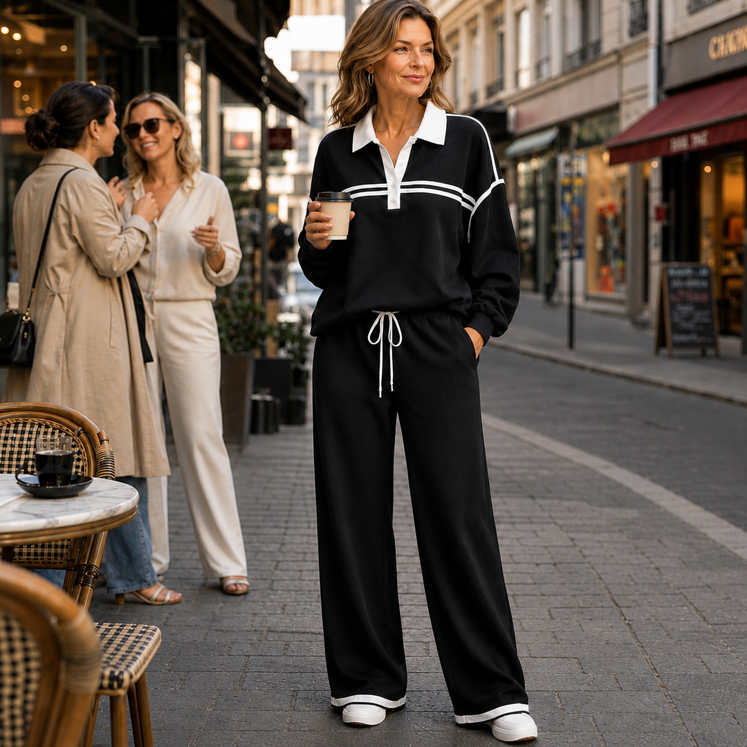 Wearbella – Sweter w paski z patchworkiem i szerokie spodnie