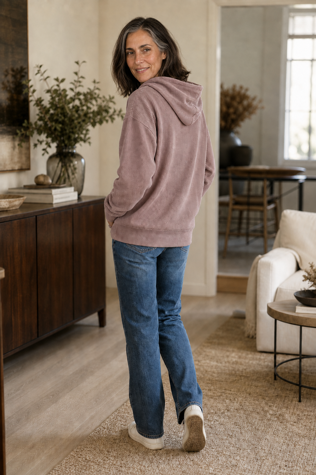 Corduvie – Bluza z kapturem w wyglądzie sztruksu z kieszeniami