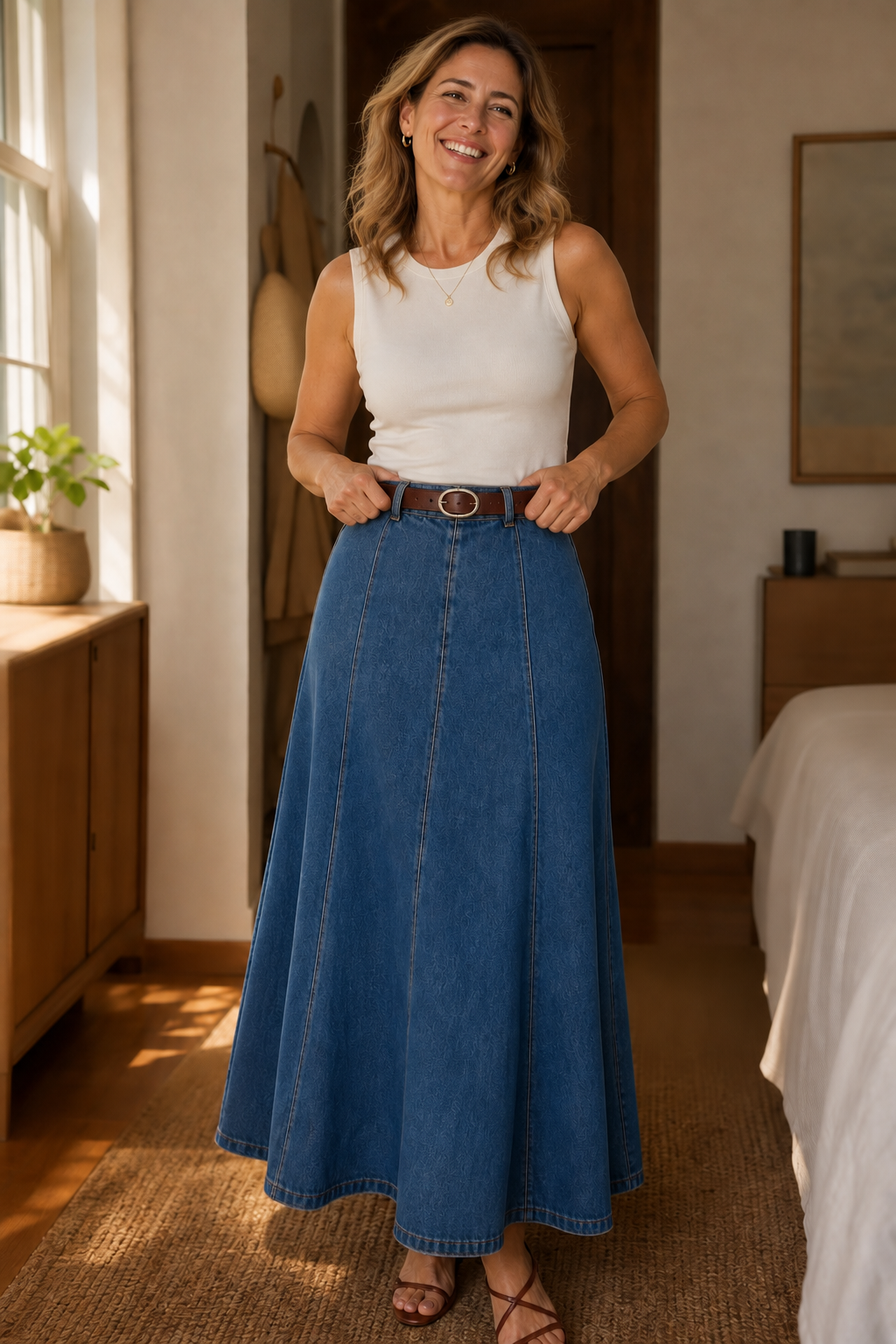 Wearbella – Spódnica Maxi Dżinsowa w Stylu A z Wysokim Stanem