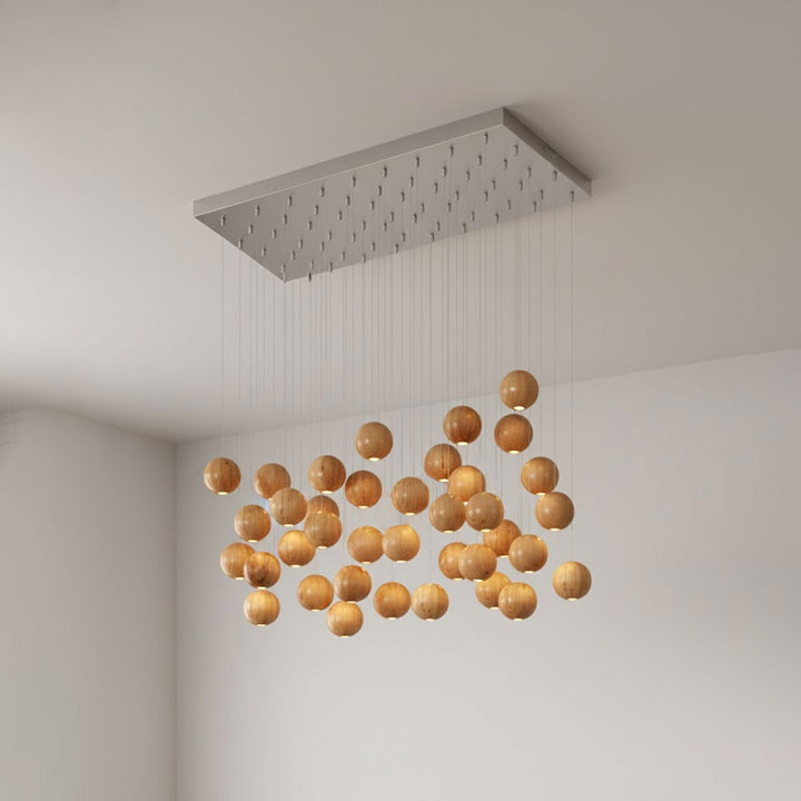 Wisząca Lampa Cluster z Drewnianymi Kulami
