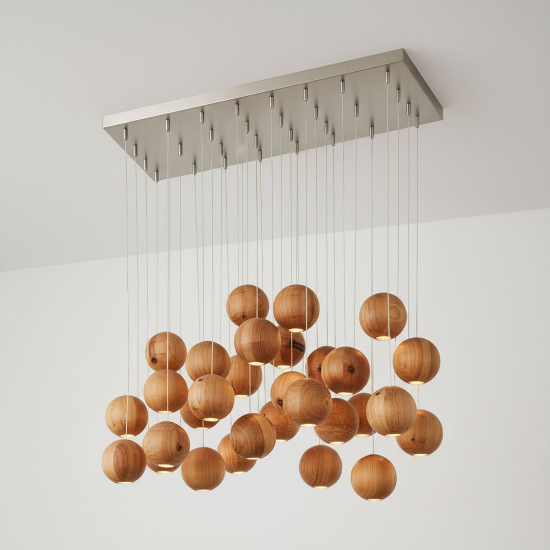 Wisząca Lampa Cluster z Drewnianymi Kulami