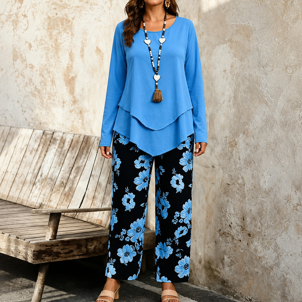 Wearbella – Dwuwarstwowy Luźny Top i Kwiatowy Zestaw z Szerokimi Nogawkami