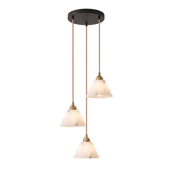 Stożkowa Lampa Wisząca z Alabastru i Mosiądzu
