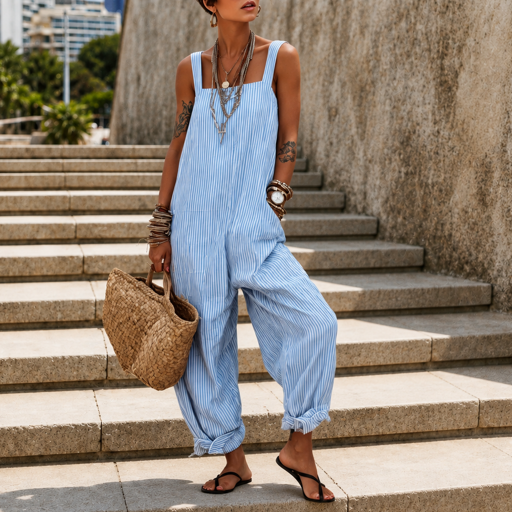 Wearbella – Kombinezon z regulowanymi ramiączkami w paski, wysoki stan
