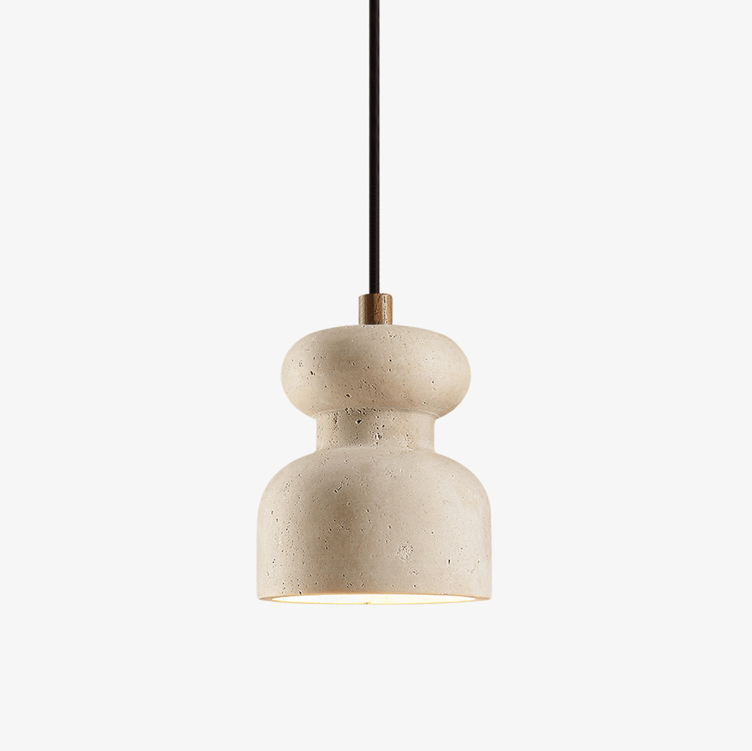 Lampa wisząca z teksturowanego trawertynu w kształcie tykwy
