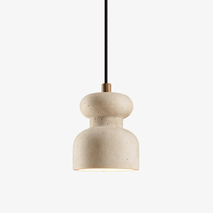 Lampa wisząca z teksturowanego trawertynu w kształcie tykwy
