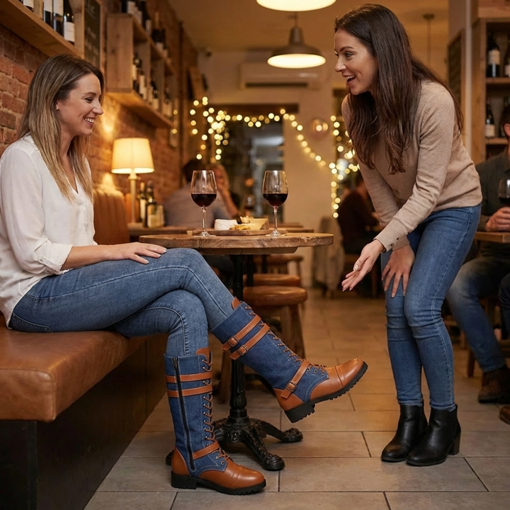 Denara - Skórzane i dżinsowe buty jeździeckie do połowy łydki
