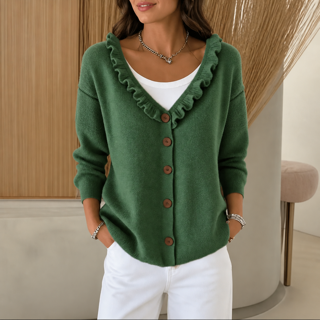 Wearbella – Kardigan z falbaniastym kołnierzem z dzianiny