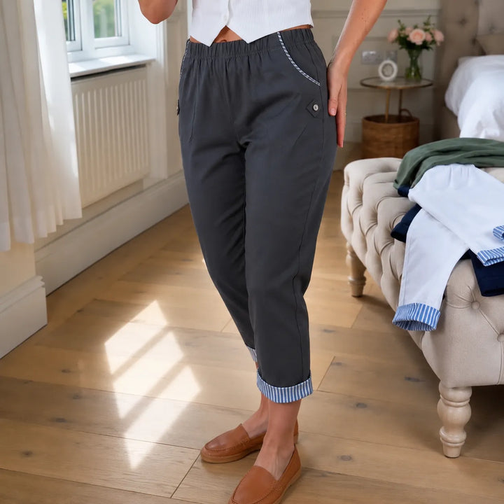 Wearbella – Spodnie 7/8 z paskiem w prążki i elastycznym pasem dla kobiet