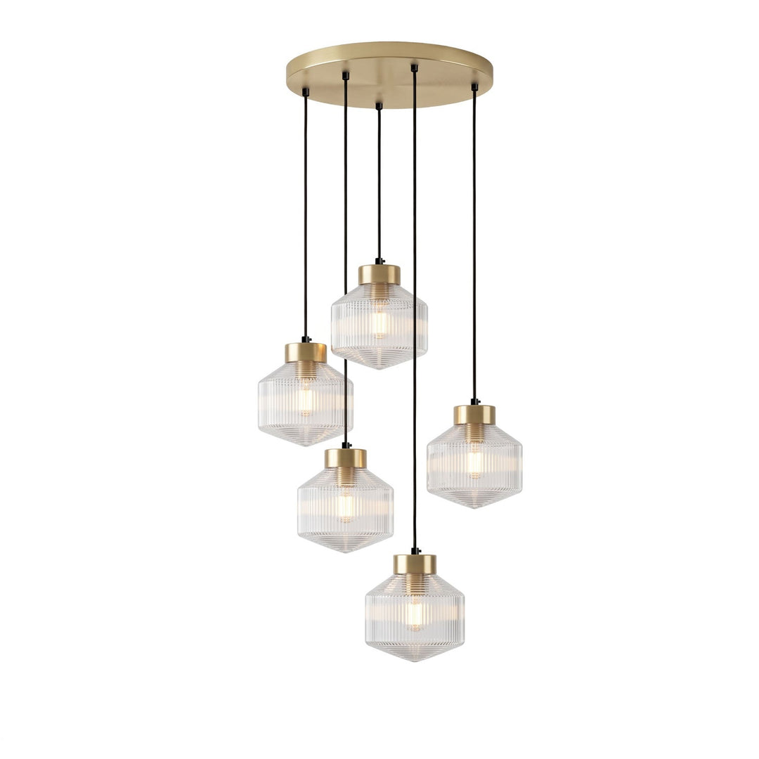 Lampa wisząca w kształcie wirującego bączka w paski