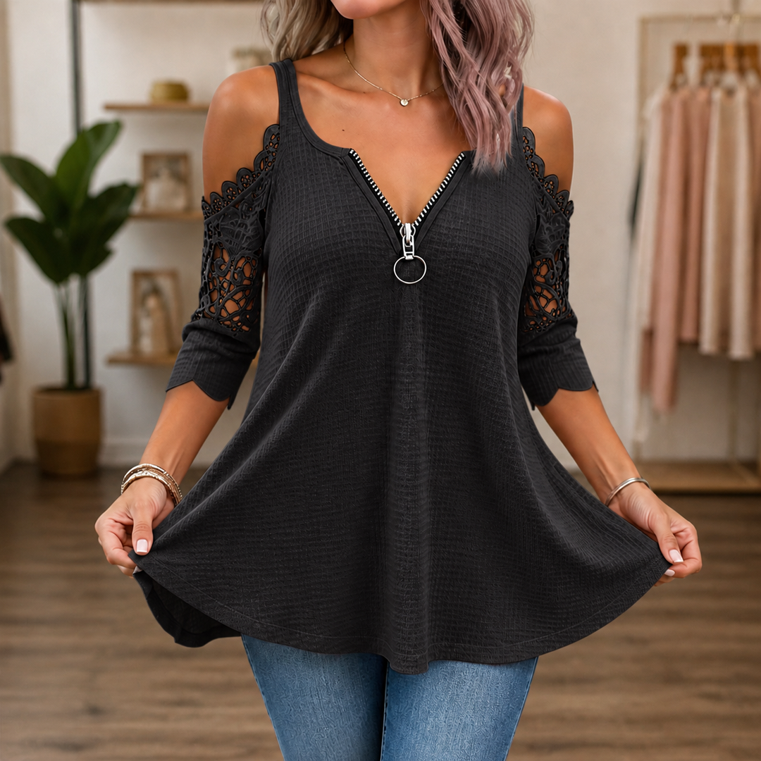 Wearbella – Top z koronkowymi rękawami typu cold-shoulder i zamkiem z tyłu
