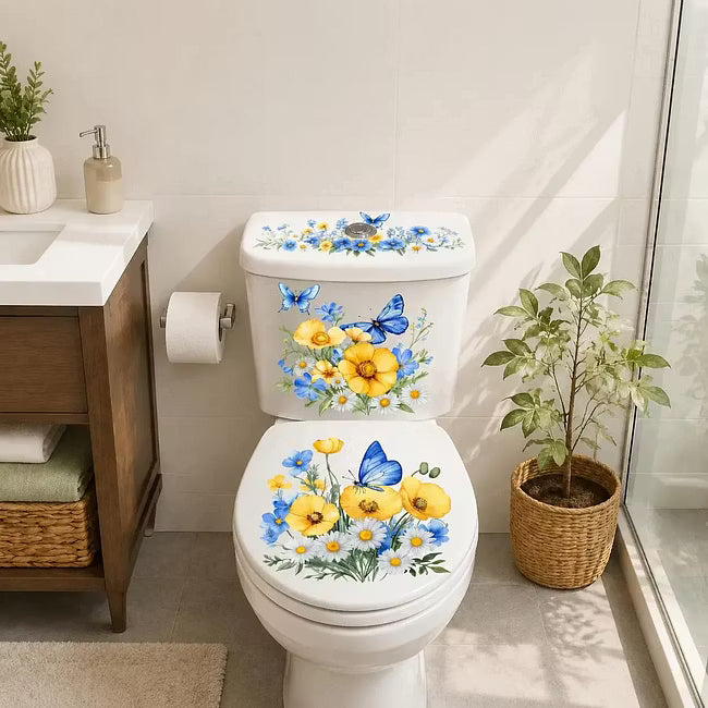 Pearlflora – Zestaw naklejek na toaletę z warstwowym wzorem kwiatowym z PVC