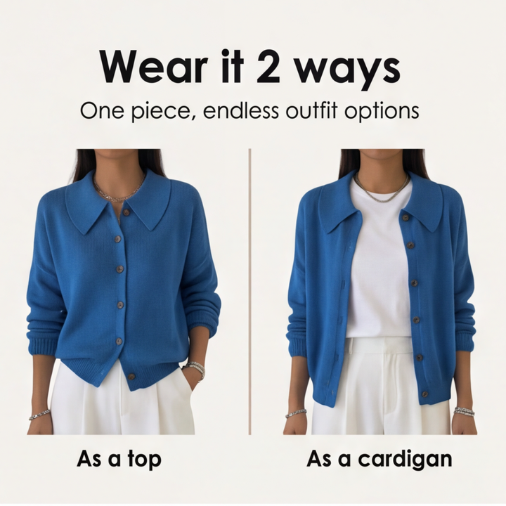 Collete – Damski miękki kardigan z dzianiny z kołnierzykiem Peter Pan