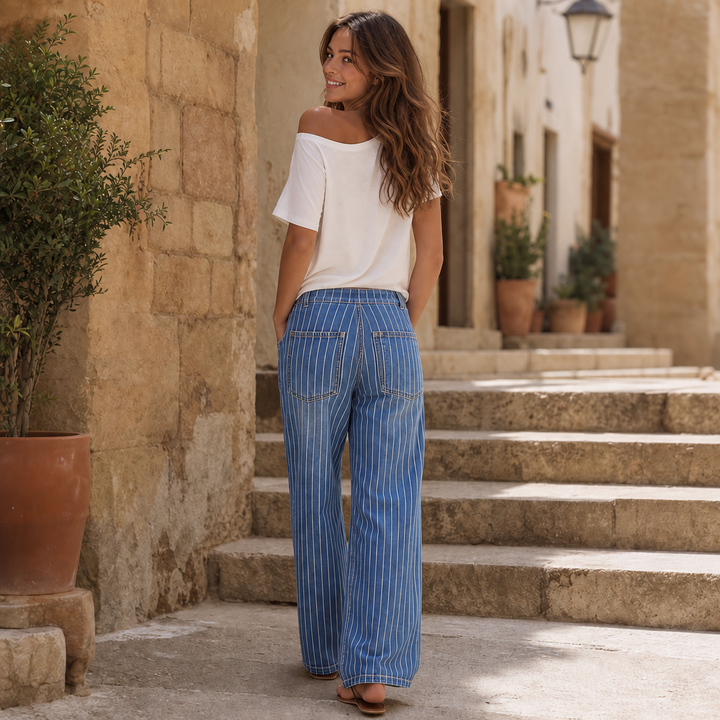 Longleg Denim Co. – Spodnie dżinsowe z szerokimi nogawkami i sznurkiem