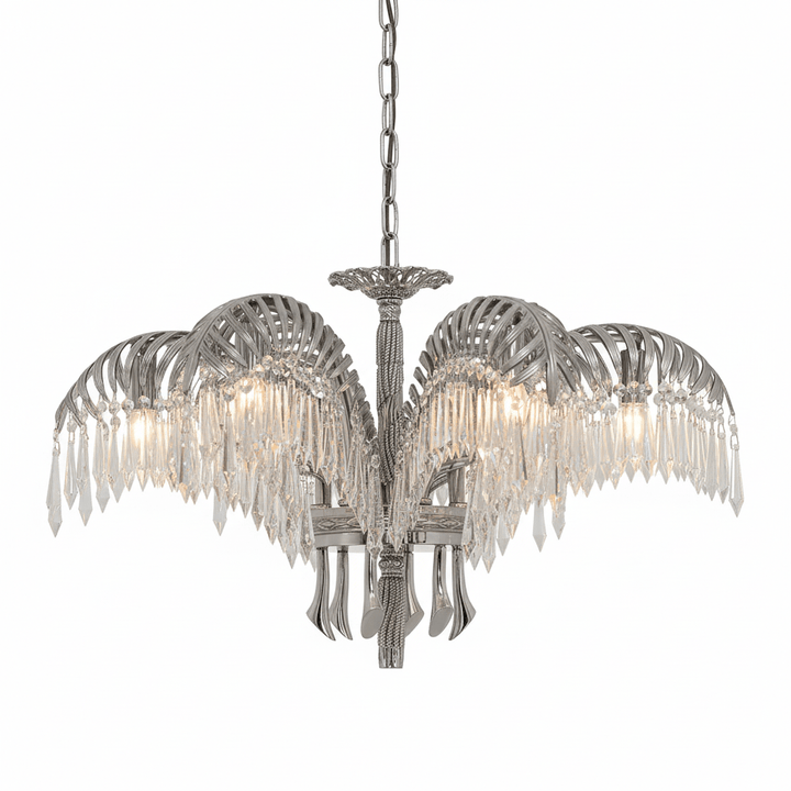 Żyrandol Kryształowy z Mosiężnymi Liśćmi Palmowymi