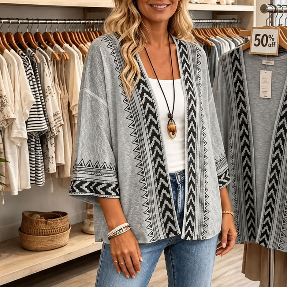 Wearbella – Kardigan z otwartym przodem w retro geometryczny wzór