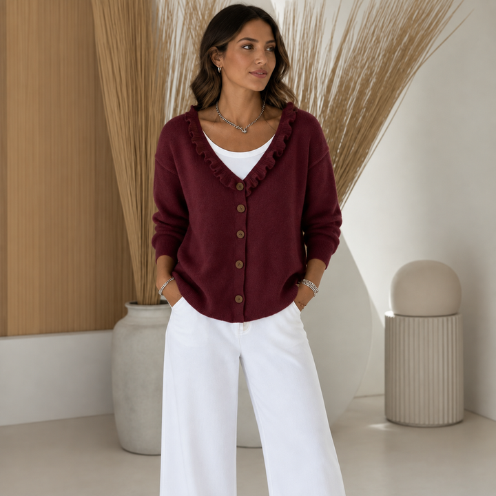 Wearbella – Kardigan z falbaniastym kołnierzem z dzianiny