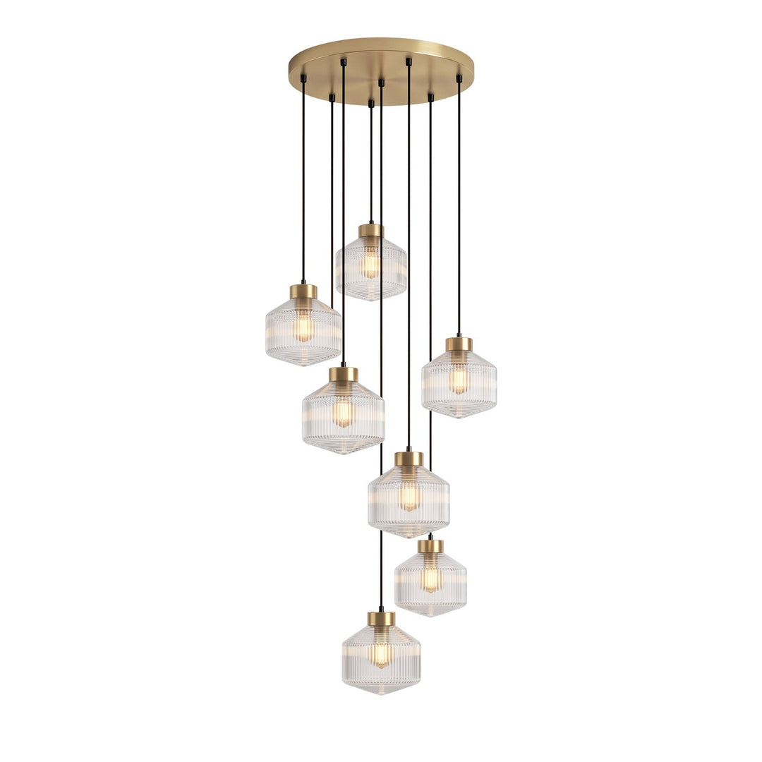 Lampa wisząca w kształcie wirującego bączka w paski