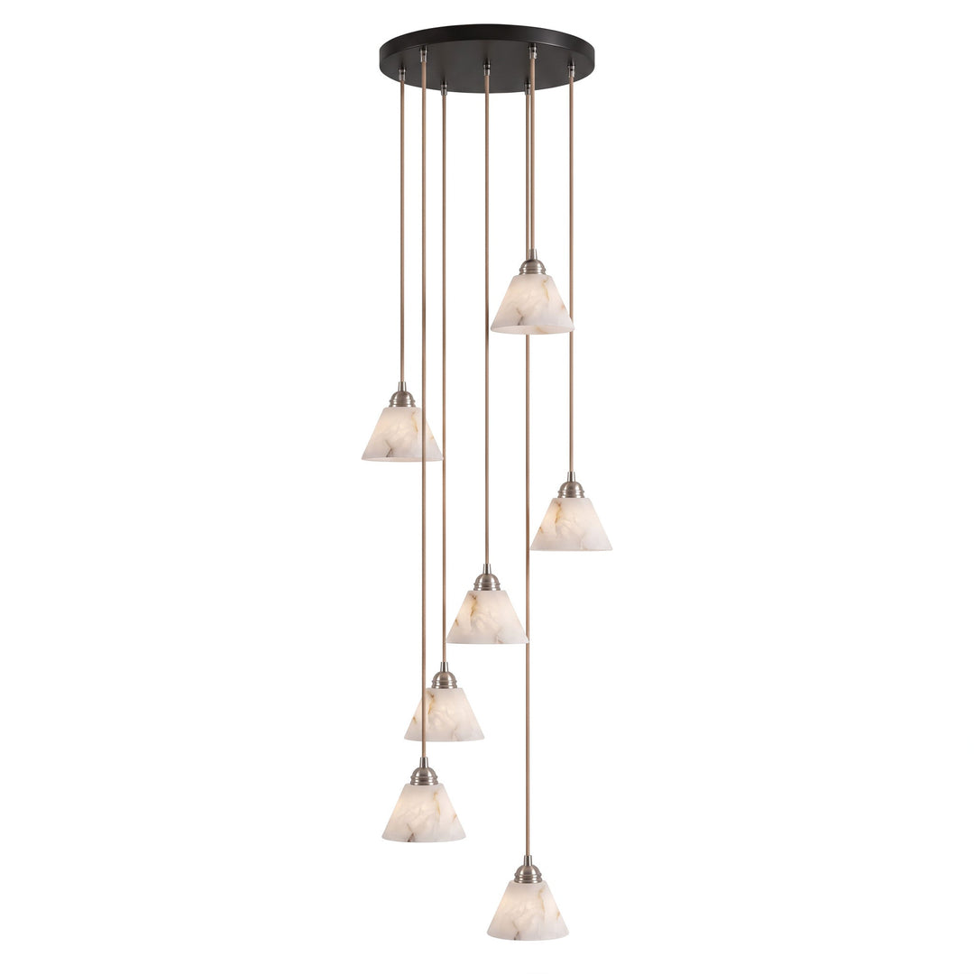 Stożkowa Lampa Wisząca z Alabastru i Mosiądzu